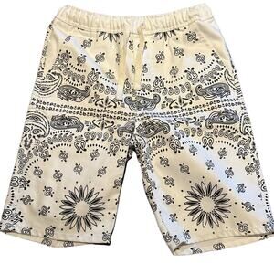 Ariel Mens Black and White Bandana Print Shorts with Drawstring Waist Mens XL